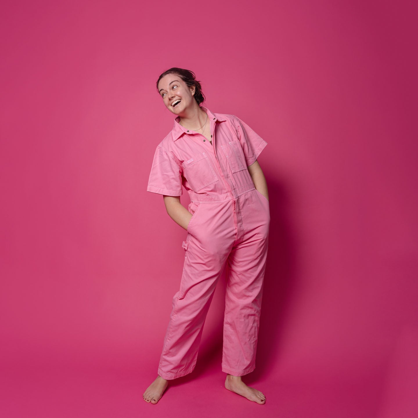 Women's Short Sleeve Boiler Suit - Petal Pink